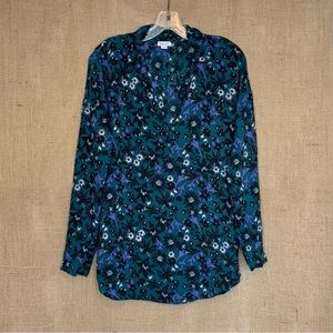 SPLENDID Floral Top Shirt Blouse Henley Long Sleeves Green Black Purple Small